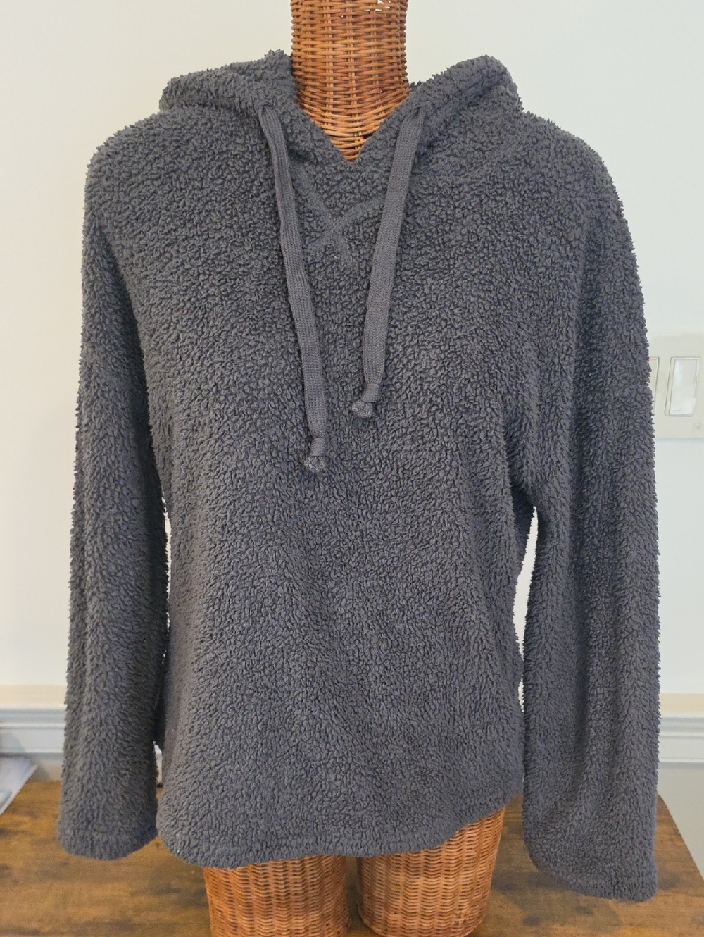 Cozy Hooded Sherpa Pullover - Charcoal